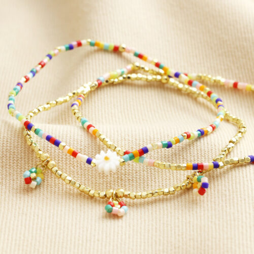 set of 3 tiny rainbow miyuki beaded bracelets gold by lisa angel