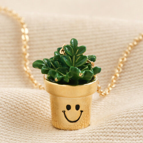 Smiley Enamel Face Planter Necklace gold by lisa angel