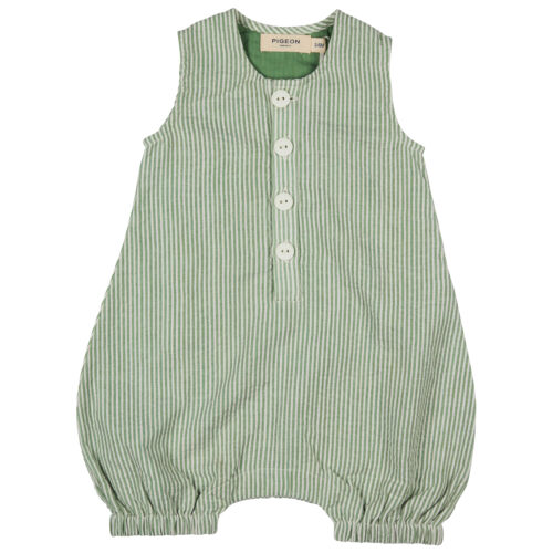 Baby all in one seersucker stripe green by Pigeon organics