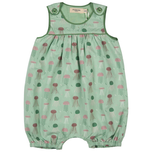 Baby playsuit jellyfish green by pigeon organics SS25